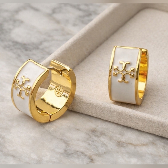 Tory Burch Jewelry - Tory Burch Kira Enamel Huggie Earrings | White
